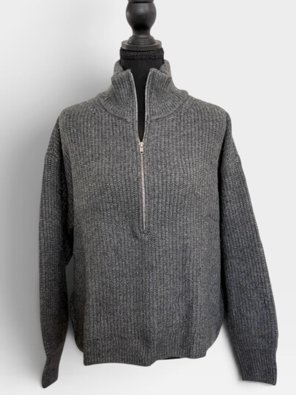 Vince Camuto Charcoal Ribbed Half-Zip Turtleneck Sweater